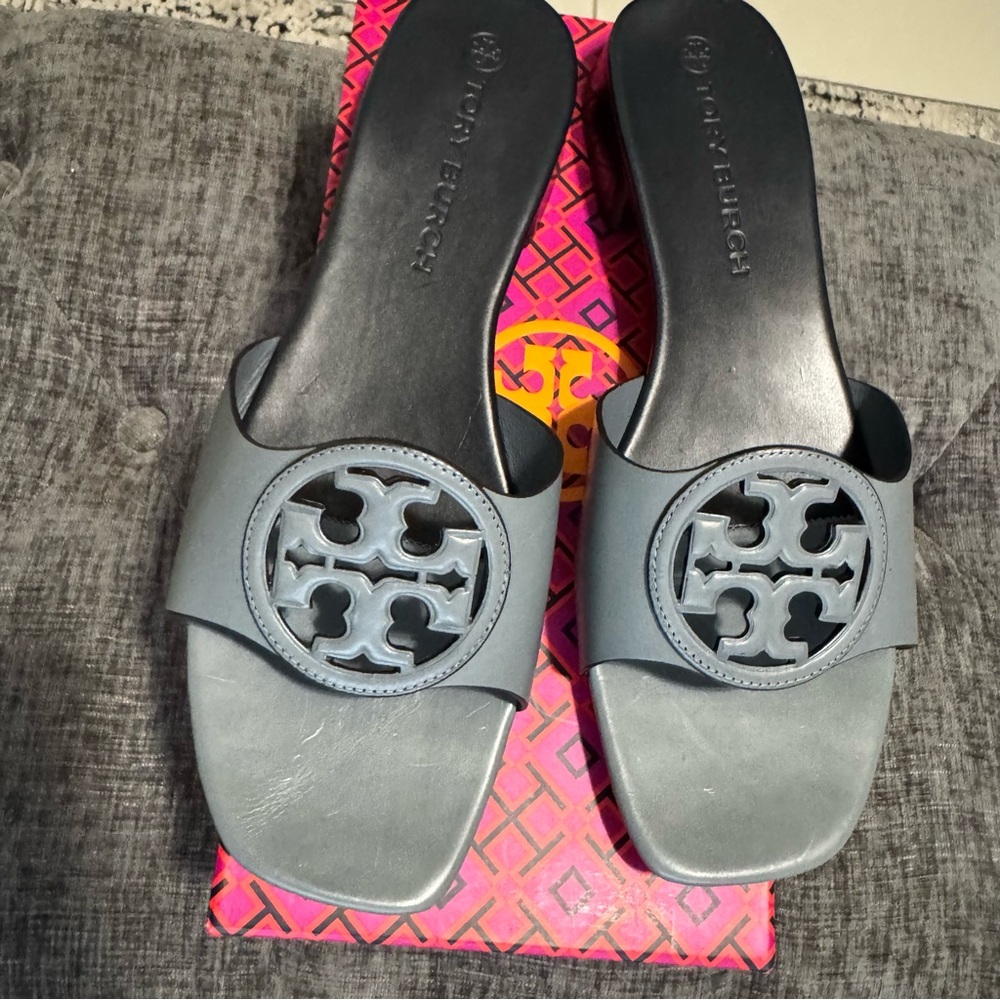 Tory Burch Blue Sandals with Iconic Logo